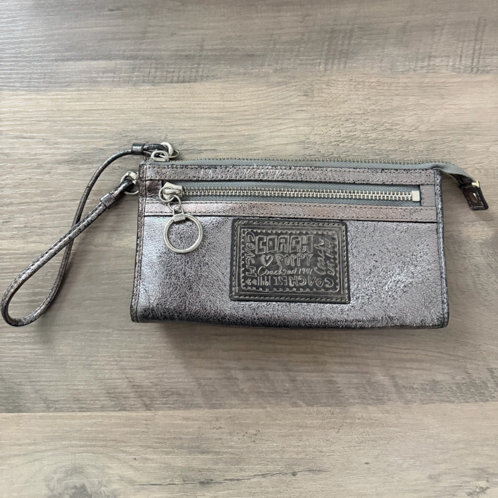 Metallic Silver Coach Poppy Wallet/Wristlet